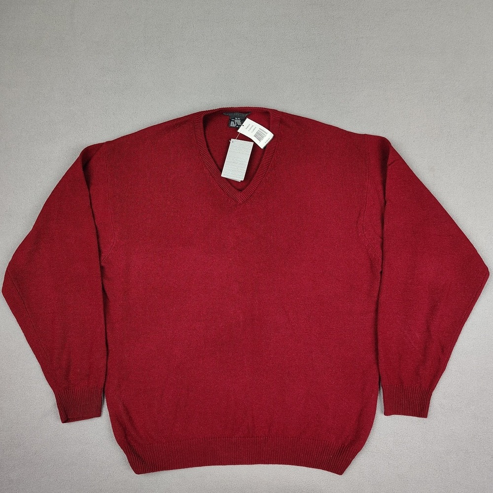 New Geoffrey Beene 100% Cashmere Sweater Men XL Red Wine Knit V Neck MSRP $150 - Picture 2 of 10
